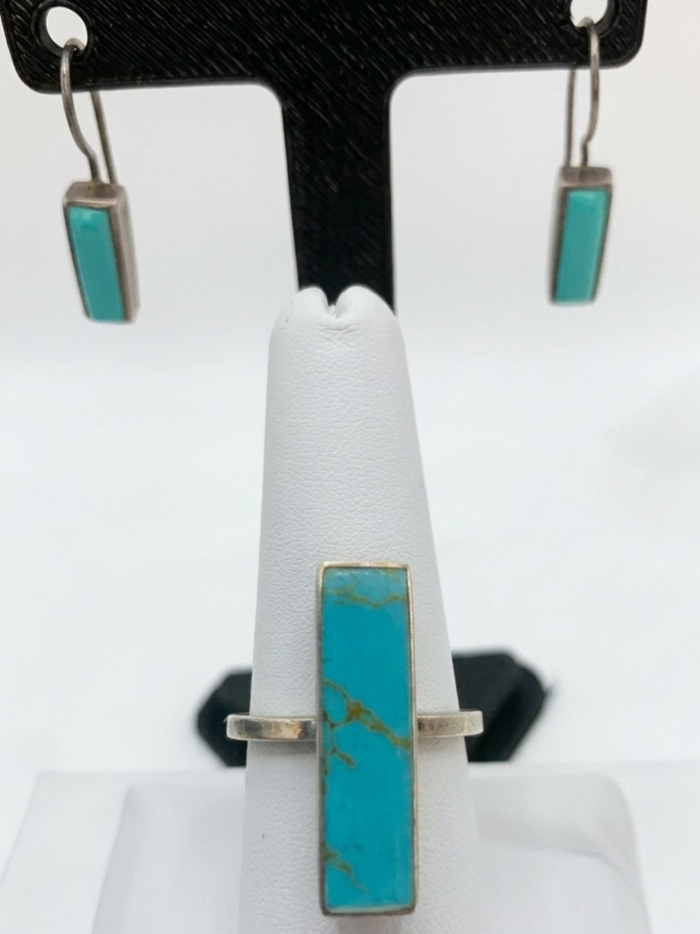 Vintage Mexico .925 Sterling Silver & Turquoise Jewelry Set (Earrings & Ring)
